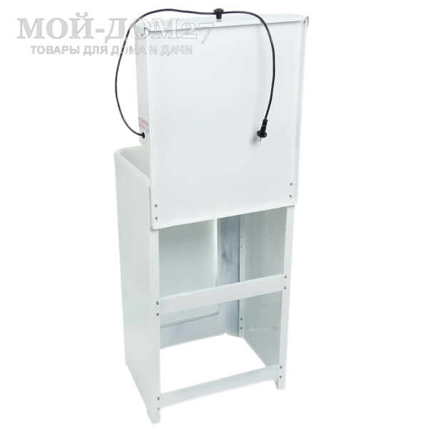 Умывальник с подогревом пласт. мойка | Мой-Дом27 | Объем бака – 17 литров с нагревателем мощностью 1,25 кВт Время нагрева до 60 градусов – 30 минут<br>
 Материал умывальника – сталь толщиной 0,7 мм<br>
 Мойка – пластик белого цвета<br>
 Кран – металлический<br>
Поставляется в разобранном виде, в коробке 80*54*20 см с ручками